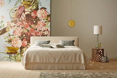 Schramm boxspring Gala met hoofdbord Linea,recht model,stof off-white,modern